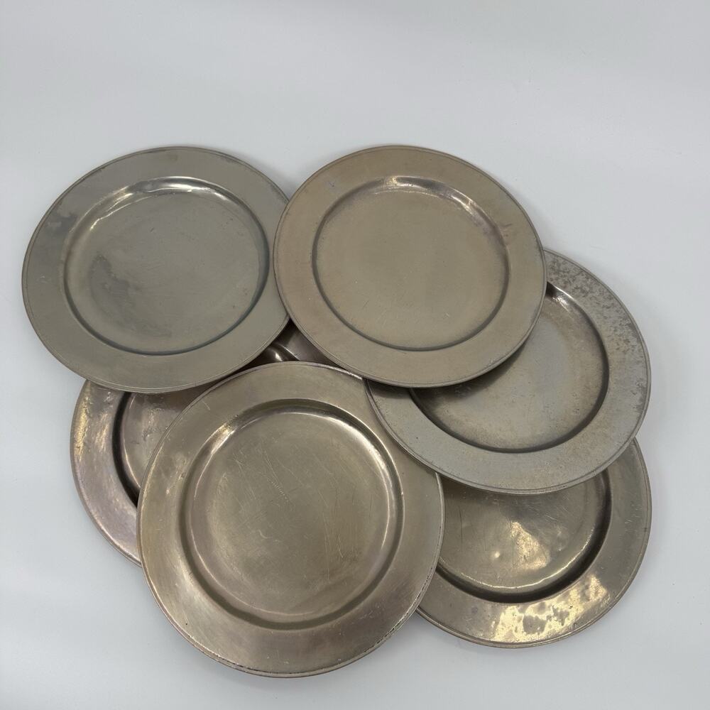 Set Of 6 Wilton Pewter 11" Dinner Plates Columbia PA RWP Great Patina